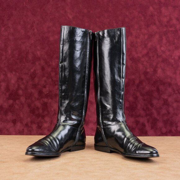 Salvatore Ferragamo Wmn Black Leather Narrow Riding Equestrian Knee Boots sz 5.5 - Picture 4 of 10